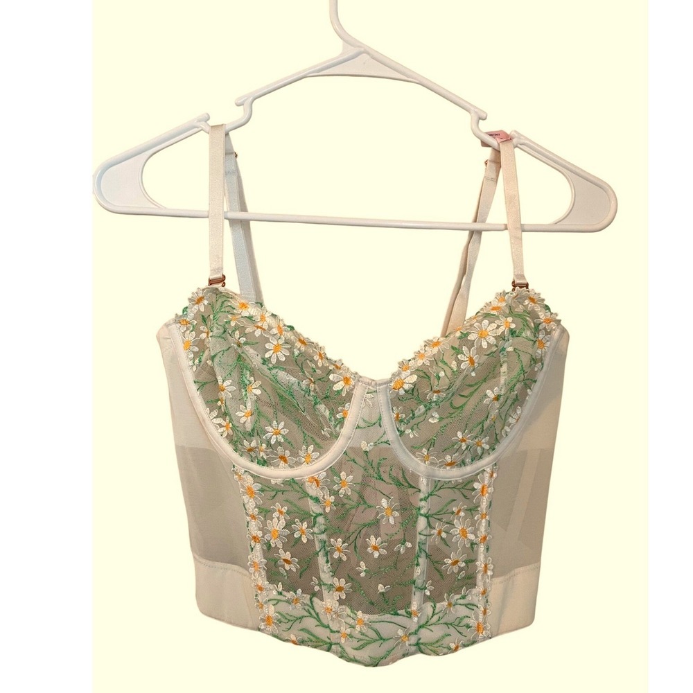 Victoria's Secret Dream Angels Daisy Embroidered Corset Bralette 34DD Unlined